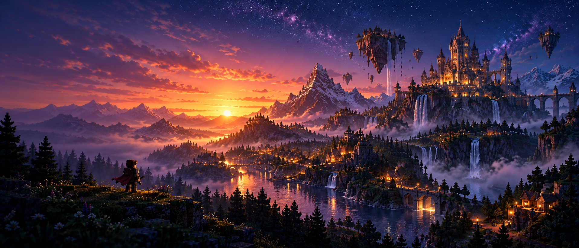 A Veylath adventurer overlooking an enchanted landscape